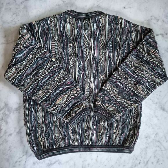 VTG TUNDRA Canada Sweater Crew Neck Gray 3D Chunky Knit 90s Coogi Style LG - Picture 5 of 10